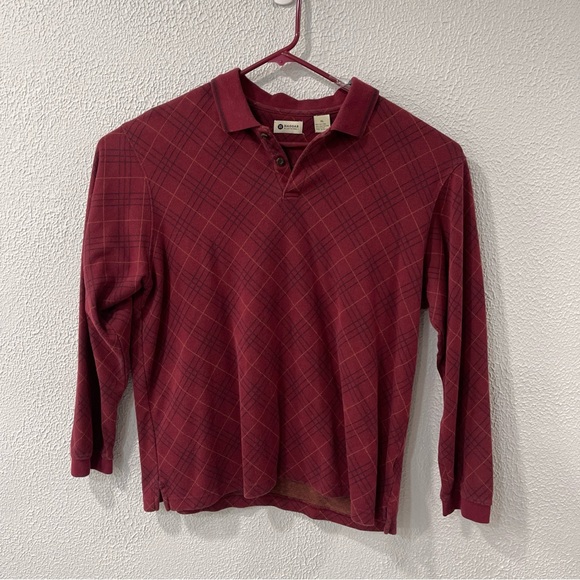 Haggar Long Sleeve Polo Shirt Mens Size XL Red With Diagonal Stripe - Picture 1 of 6